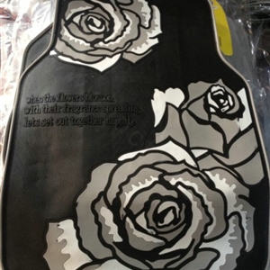 Classic Rose Flower Universal Automotive Carpet Car Floor Mats Rubber 5pcs Sets - Black